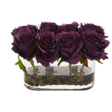 5.5” Blooming Roses in Glass Vase Artificial Arrangement-Parc Decor