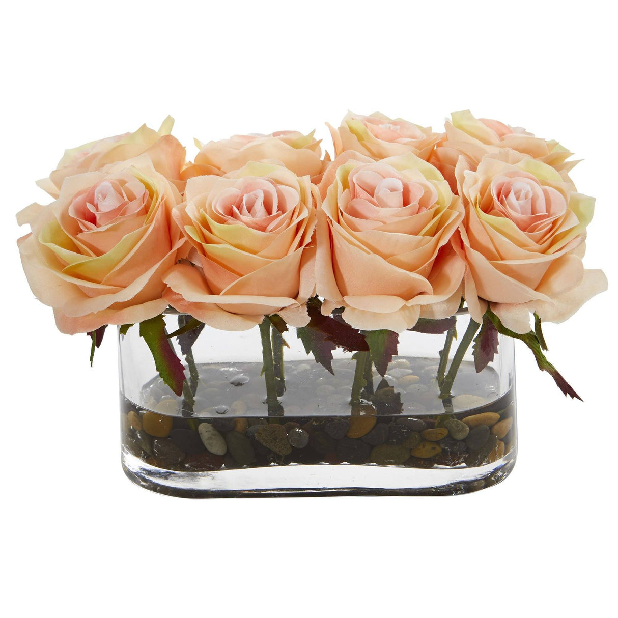 5.5” Blooming Roses in Glass Vase Artificial Arrangement-Parc Decor