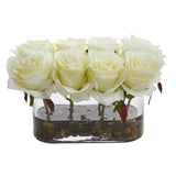 5.5” Blooming Roses in Glass Vase Artificial Arrangement-Parc Decor