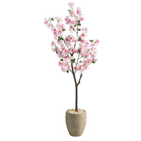 5.5’ Cherry Blossom Artificial Tree in Sand Colored Planter-Parc Decor