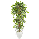 5.5’ Elegant Ficus Artificial Tree in White Planter-Parc Decor