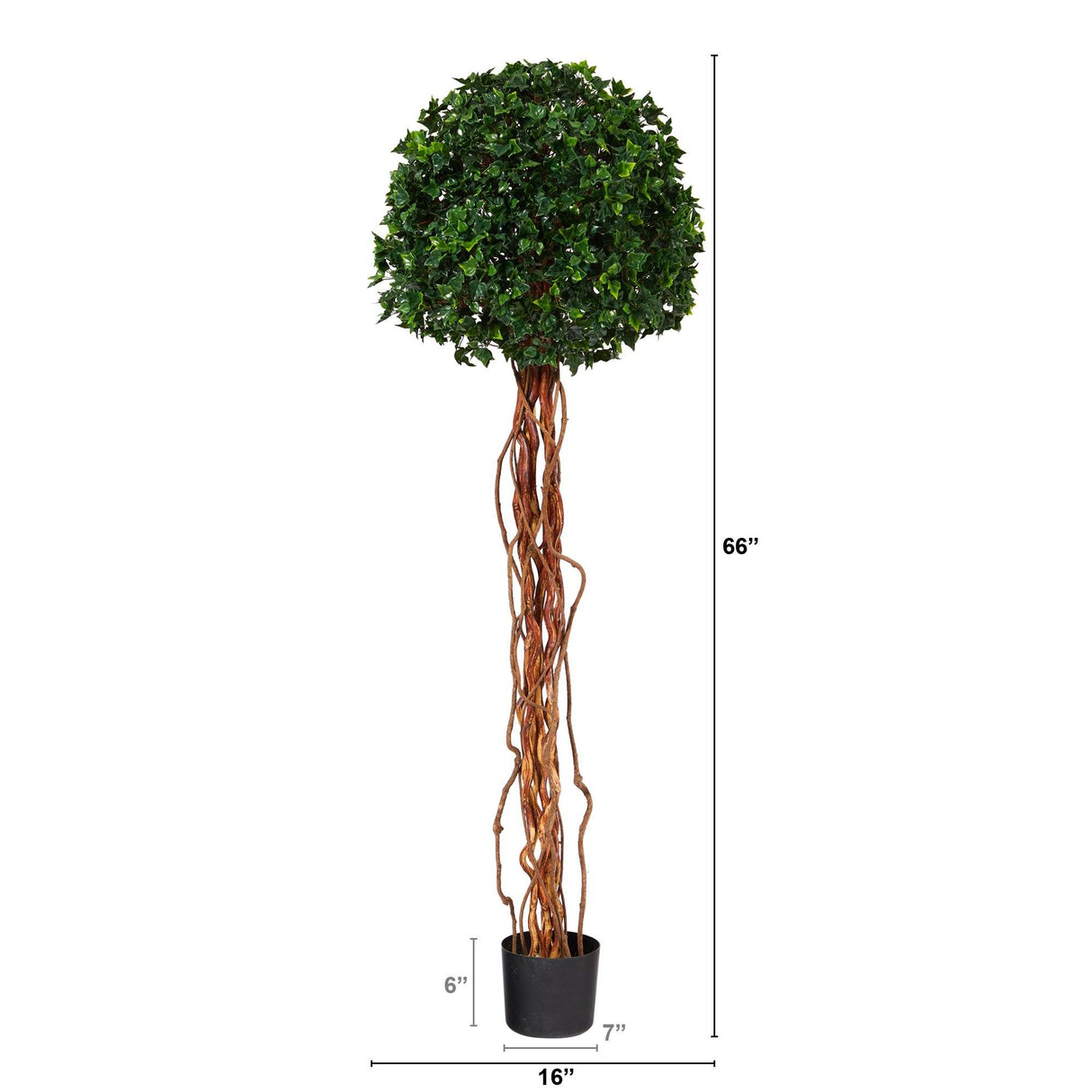 5.5’ English Ivy Single Ball Artificial Topiary Tree with Natural Trunk UV Resistant (Indoor/Outdoor)-Parc Decor