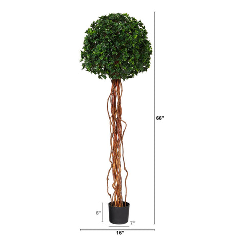 5.5’ English Ivy Single Ball Artificial Topiary Tree with Natural Trunk UV Resistant (Indoor/Outdoor)-Parc Decor