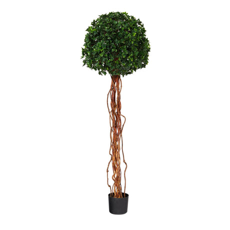 5.5’ English Ivy Single Ball Artificial Topiary Tree with Natural Trunk UV Resistant (Indoor/Outdoor)-Parc Decor
