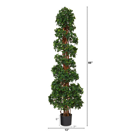 5.5’ English Ivy Topiary Spiral Artificial Tree UV Resistant (Indoor/Outdoor)-Parc Decor