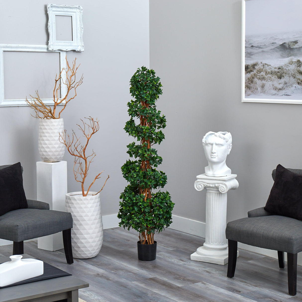 5.5’ English Ivy Topiary Spiral Artificial Tree UV Resistant (Indoor/Outdoor)-Parc Decor