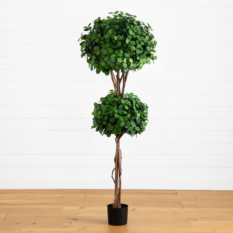 5.5' Eucalyptus Double Ball Topiary Silk Tree-Parc Decor