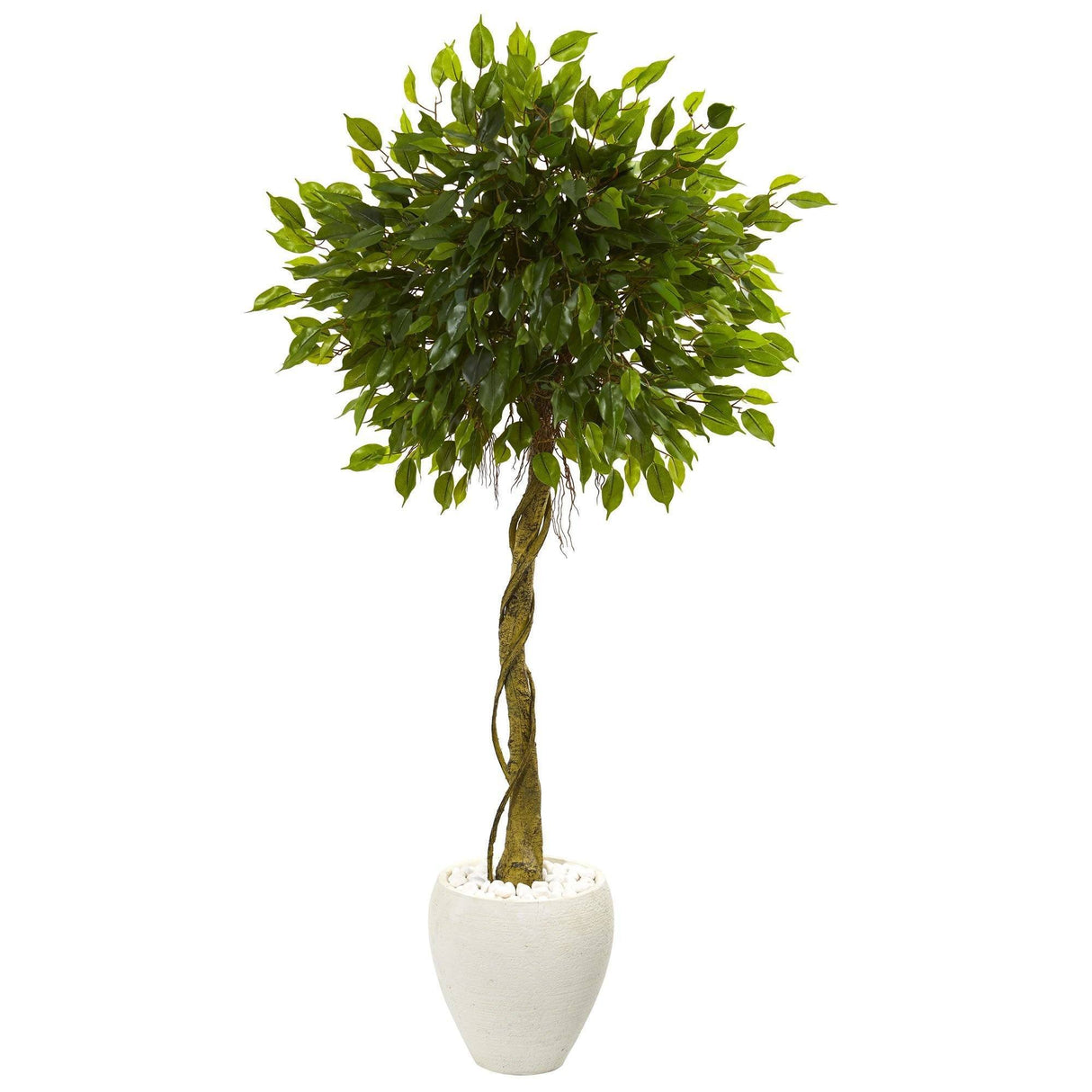 5.5’ Ficus Artificial Tree in White Oval Planter (Indoor/Outdoor)-Parc Decor