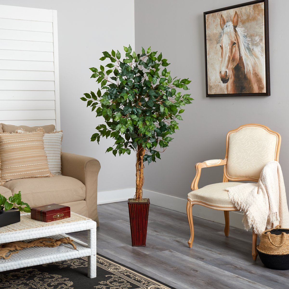 5.5’ Ficus Tree w/Bamboo Planter-Parc Decor