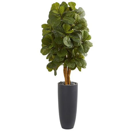5.5’ Fiddle Leaf Artificial Tree in Gray Cylinder Planter-Parc Decor