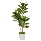 5.5’ Fiddle Leaf Artificial Tree in White Metal Planter(Indoor/Outdoor)-Parc Decor