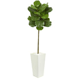 5.5’ Fiddle Leaf Artificial Tree in White Tower Planter-Parc Decor