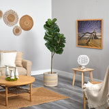 5.5’ Fiddle Leaf Fig Artificial Tree in Handmade Natural Cotton Multicolored Woven Planter-Parc Decor