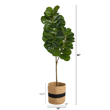 5.5’ Fiddle Leaf Fig Artificial Tree in Handmade Natural Cotton Planter-Parc Decor