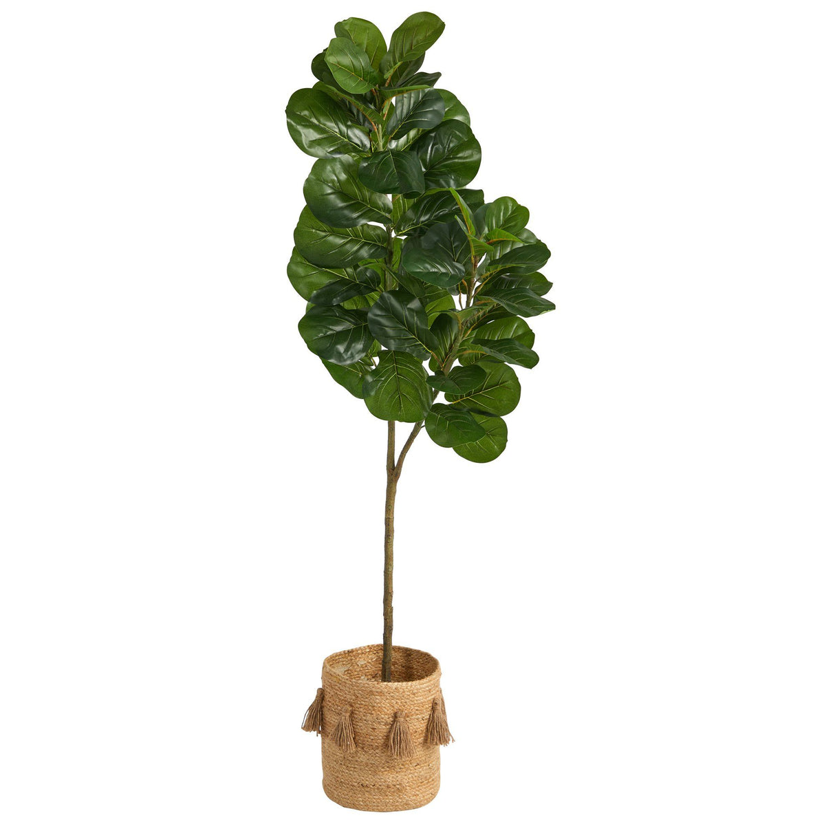 5.5’ Fiddle Leaf Fig Artificial Tree in Handmade Natural Jute Planter with Tassels-Parc Decor