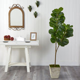 5.5’ Fiddle leaf Fig Artificial Tree in Country White Planter-Parc Decor