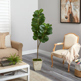 5.5’ Fiddle leaf Fig Artificial Tree in Country White Planter-Parc Decor
