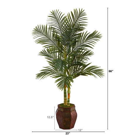 5.5’ Golden Cane Artificial Palm Tree in Decorative Planter-Parc Decor
