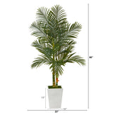 5.5’ Golden Cane Artificial Palm Tree in White Metal Planter-Parc Decor