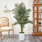 5.5’ Golden Cane Artificial Palm Tree in White Metal Planter-Parc Decor