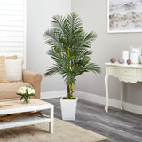 5.5’ Golden Cane Artificial Palm Tree in White Metal Planter-Parc Decor