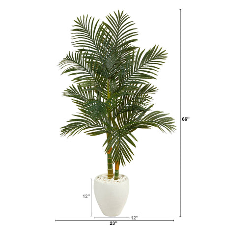 5.5’ Golden Cane Artificial Palm Tree in White Planter-Parc Decor