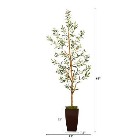 5.5’ Olive Artificial Tree in Bronze Metal Planter-Parc Decor