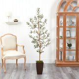 5.5’ Olive Artificial Tree in Bronze Metal Planter-Parc Decor