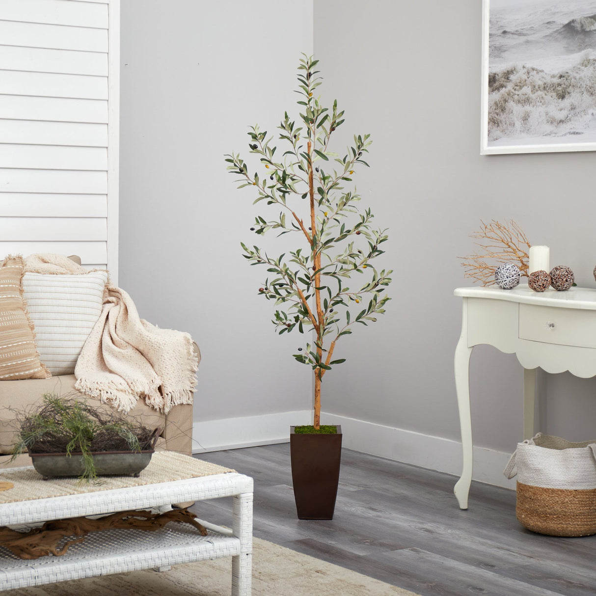 5.5’ Olive Artificial Tree in Bronze Metal Planter-Parc Decor