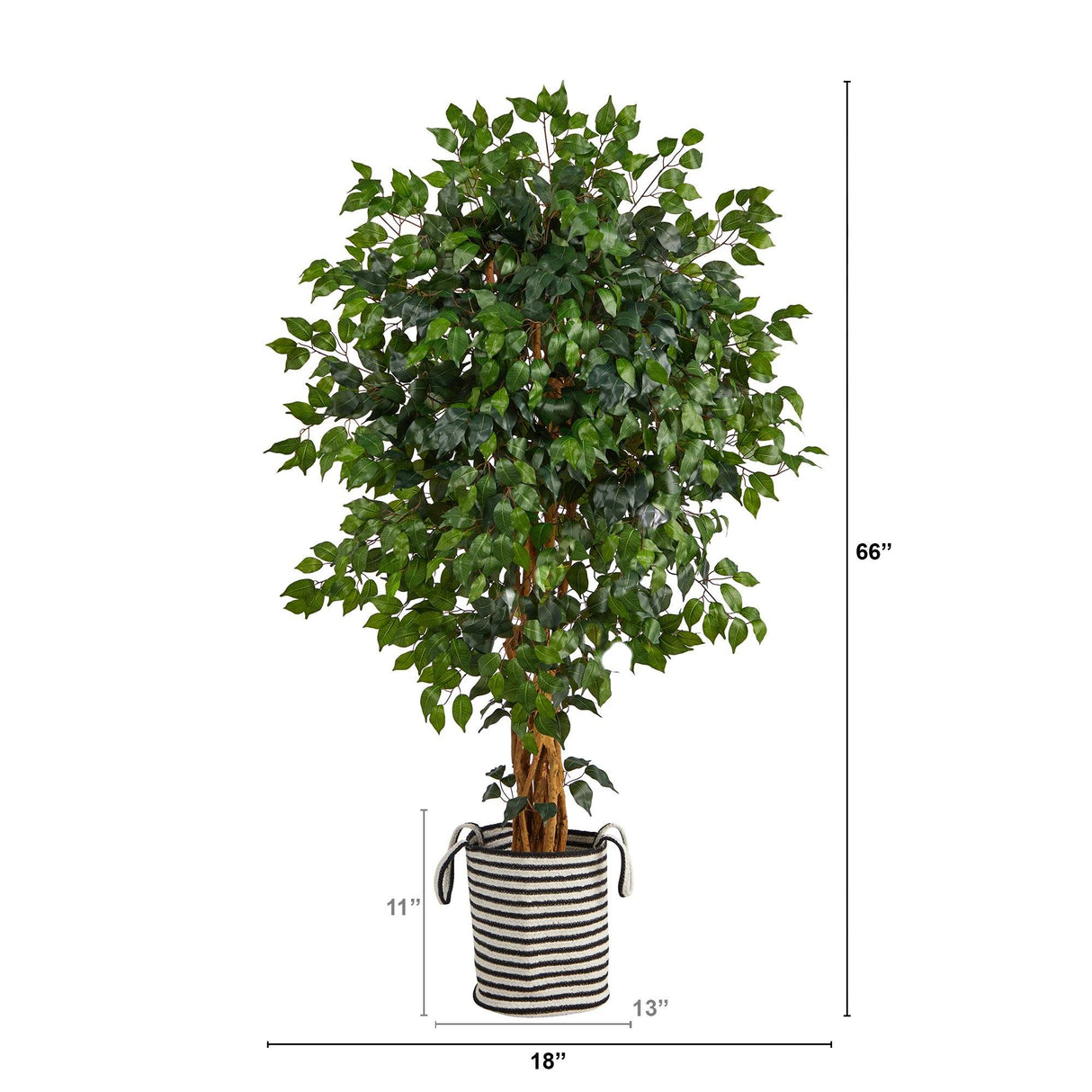 5.5’ Palace Ficus Artificial Tree in Handmade Black and White Natural Jute and Cotton Planter-Parc Decor