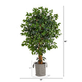 5.5’ Palace Ficus Artificial Tree in Handmade Black and White Natural Jute and Cotton Planter-Parc Decor