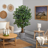 5.5’ Palace Ficus Artificial Tree in Handmade Black and White Natural Jute and Cotton Planter-Parc Decor