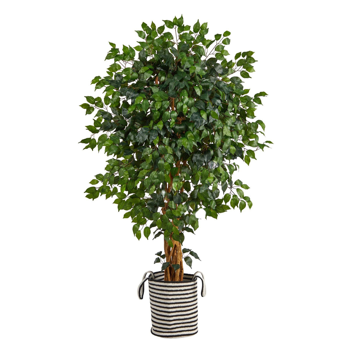5.5’ Palace Ficus Artificial Tree in Handmade Black and White Natural Jute and Cotton Planter-Parc Decor