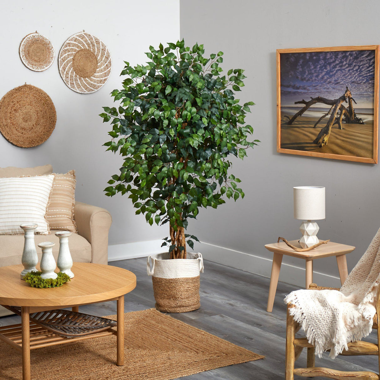 5.5’ Palace Ficus Artificial Tree with in Handmade Natural Jute and Cotton Planter-Parc Decor