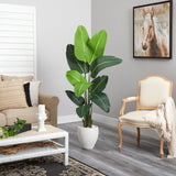 5.5’ Travelers Palm Artificial Tree in White Planter-Parc Decor