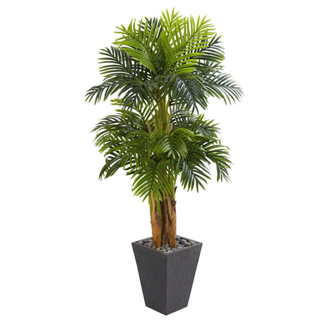 5.5’ Triple Areca Palm Artificial Tree in Slate Finish Planter-Parc Decor