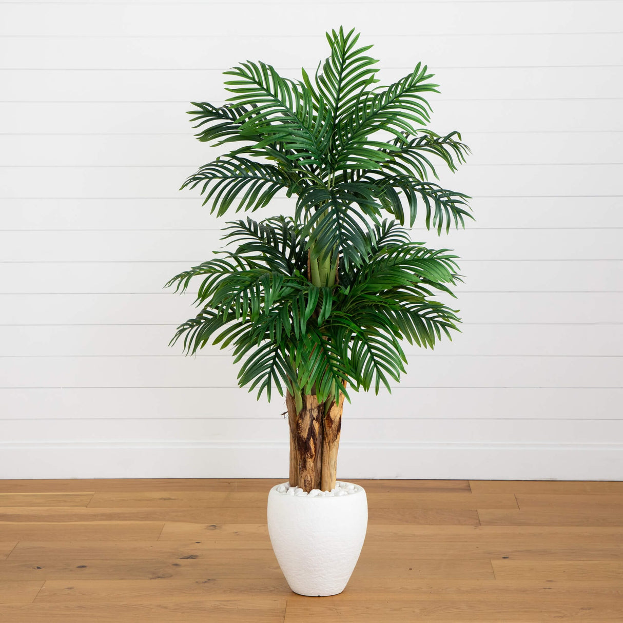 5.5’ Triple Areca Palm Artificial Tree in White Planter-Parc Decor
