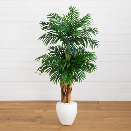 5.5’ Triple Areca Palm Artificial Tree in White Planter-Parc Decor