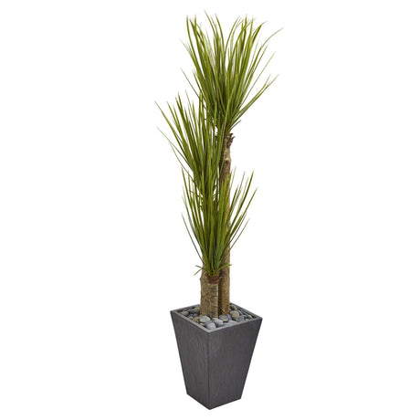 5.5’ Triple Stalk Yucca Artificial Plant in Slate Planter-Parc Decor