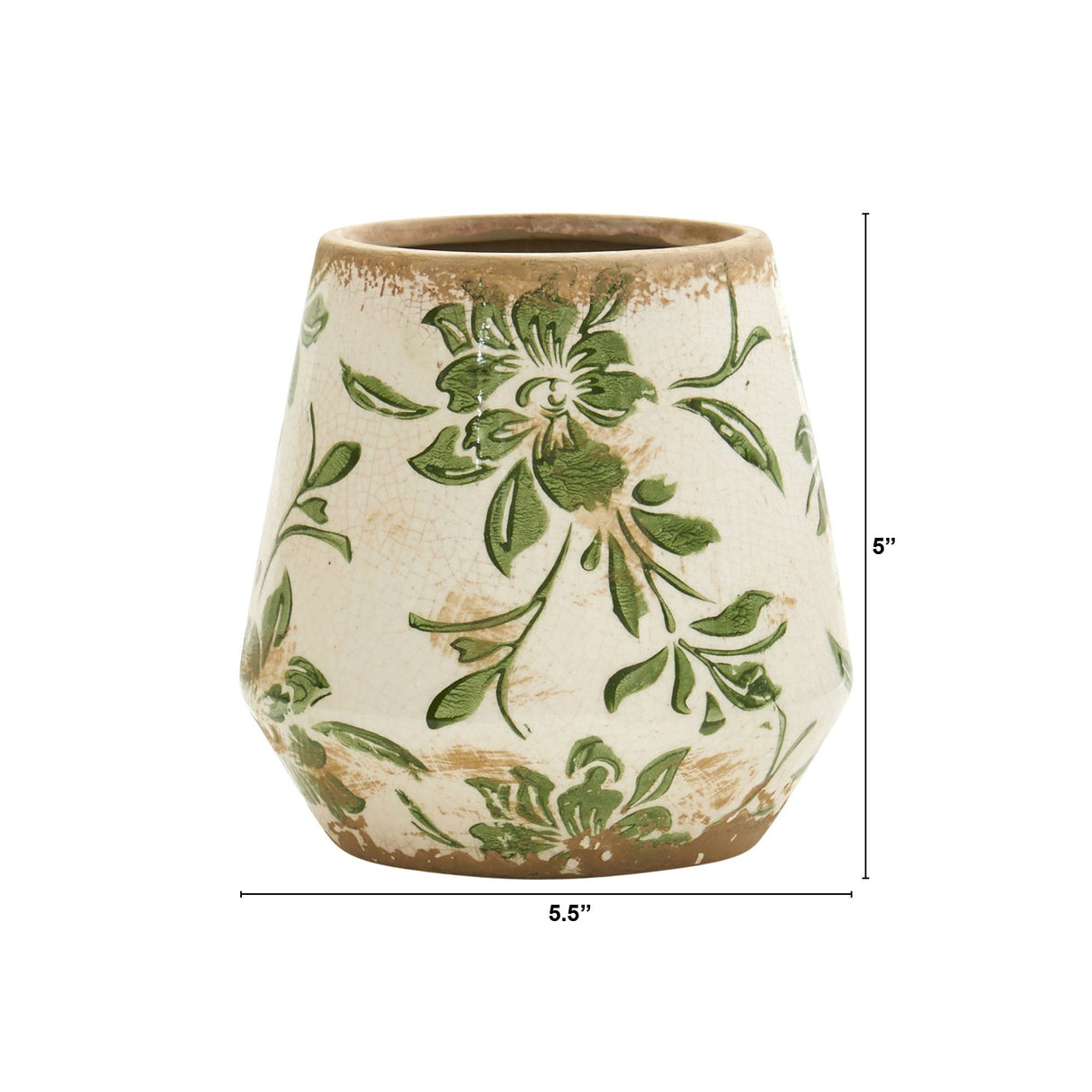 5.5” Tuscan Ceramic Green Scroll Planter-Parc Decor