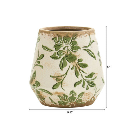 5.5” Tuscan Ceramic Green Scroll Planter-Parc Decor