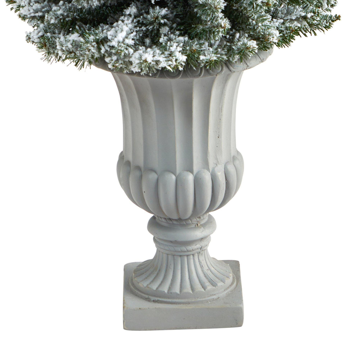 5.5’ Flocked Pencil Artificial Christmas Tree with 200 Clear Lights and 318 Bendable Branches in Decorative Urn-Christmas Tree-Parc Decor