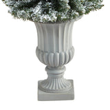 5.5’ Flocked Pencil Artificial Christmas Tree with 200 Clear Lights and 318 Bendable Branches in Decorative Urn-Christmas Tree-Parc Decor