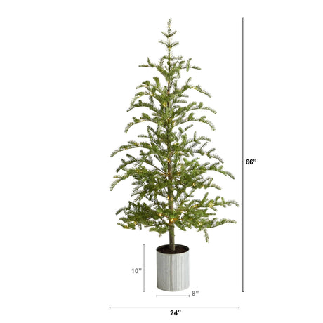 5.5’ Pre-Lit Pine Artificial Christmas Tree in Decorative Planter with 150 Lights-Christmas Tree-Parc Decor