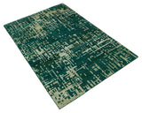 5.6x8 Hand Knotted Green and Beige Modern Abstract Recycled Silk Area Rug