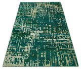5.6x8 Hand Knotted Green and Beige Modern Abstract Recycled Silk Area Rug