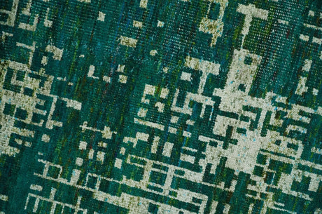5.6x8 Hand Knotted Green and Beige Modern Abstract Recycled Silk Area Rug