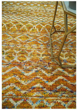 5.6x8.6 Hand Knotted Gold, Ivory and Rust Southwestern Tribal Trellis wool Area Rug