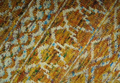 5.6x8.6 Hand Knotted Gold, Ivory and Rust Southwestern Tribal Trellis wool Area Rug