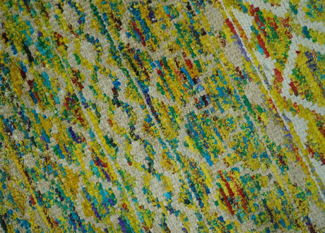 5.6x8.6 Hand Knotted Mustard, Teal and Ivory Southwestern Tribal Trellis wool Rug